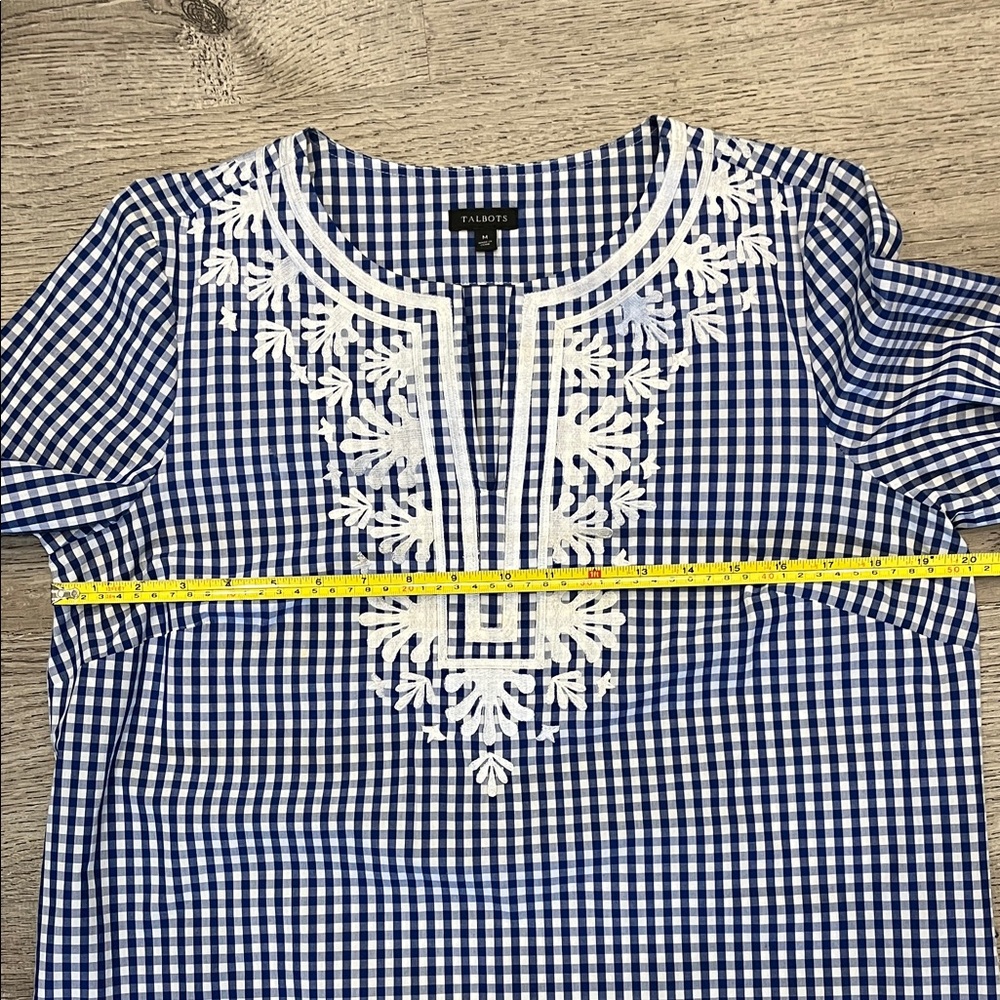 Talbots Navy Gingham Embroidered Tunic Size M - Picture 9 of 10